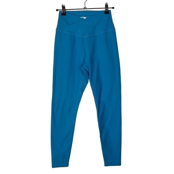 Popflex Tropicana Bright Blue Criss Cross Band Athletic Leggings S - Picture 1 of 4